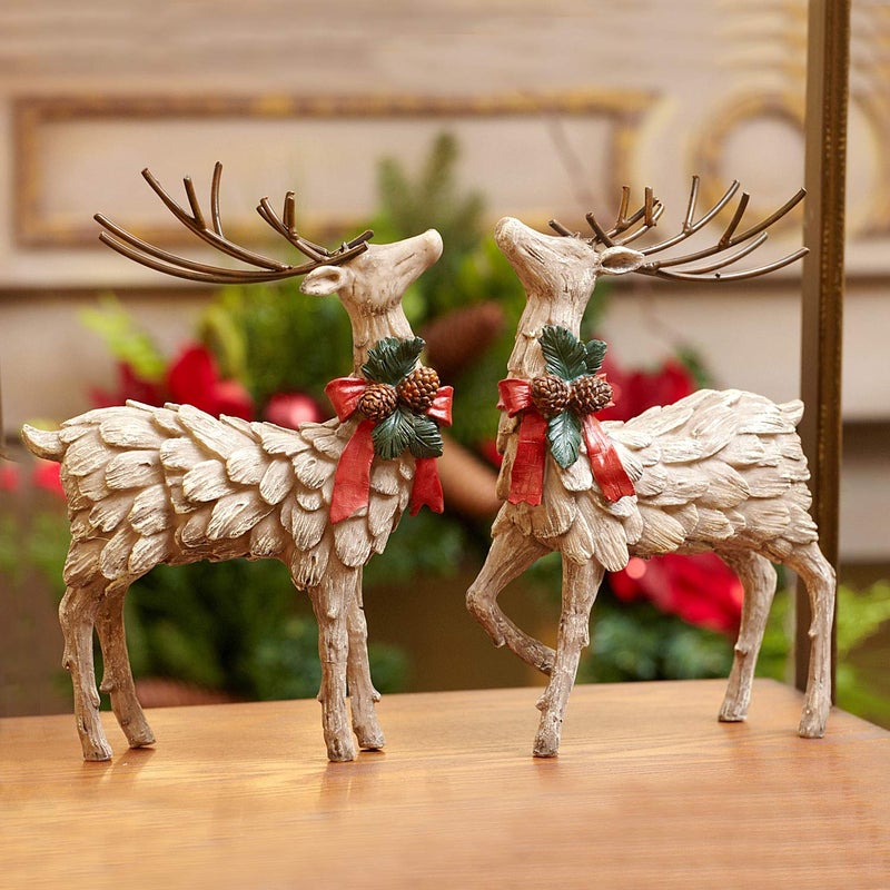 Topadorn Resin Holiday Deer Tabletop Holiday Figurine Christmas Decorative,2 Pack - Image 2